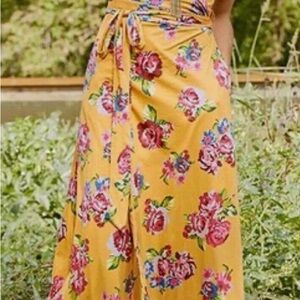 Matilda Jane Size Large Floral Wrap Maxi Skirt in Mustard Yellow